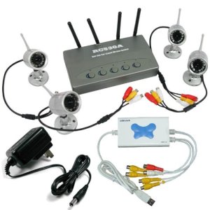 画像: Weather-proof 2.4G 4-Channel Wireless Surveillance and Security System with 4 Indoor/Outdoor Night Vision Surveillance Cameras + 4 channel USB DVR with audio 